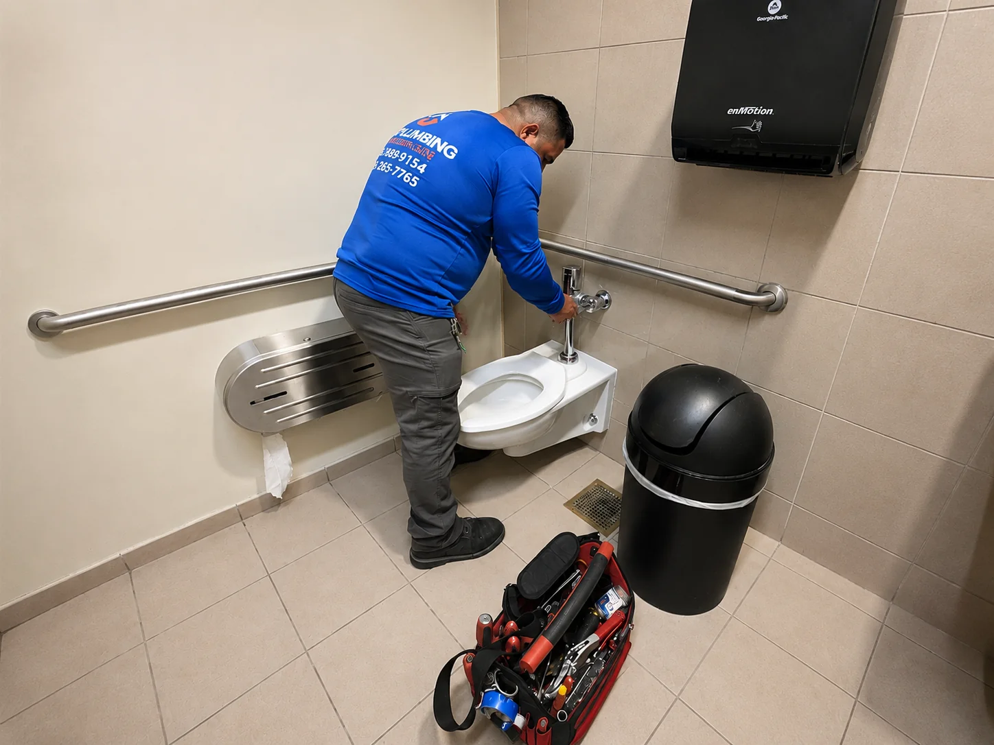 Commercial restroom plumbing repair and maintenance by USA Plumbing & Trenchless